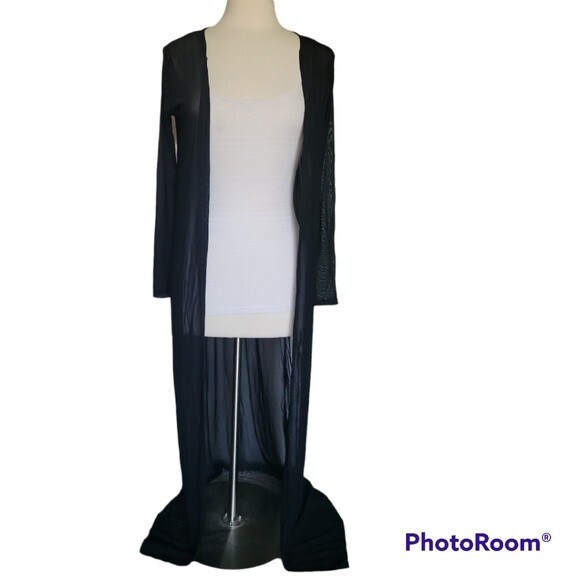 WINDSOR BLACK SHEER OPEN FRONT KIMONO - S/M - Picture 2 of 7